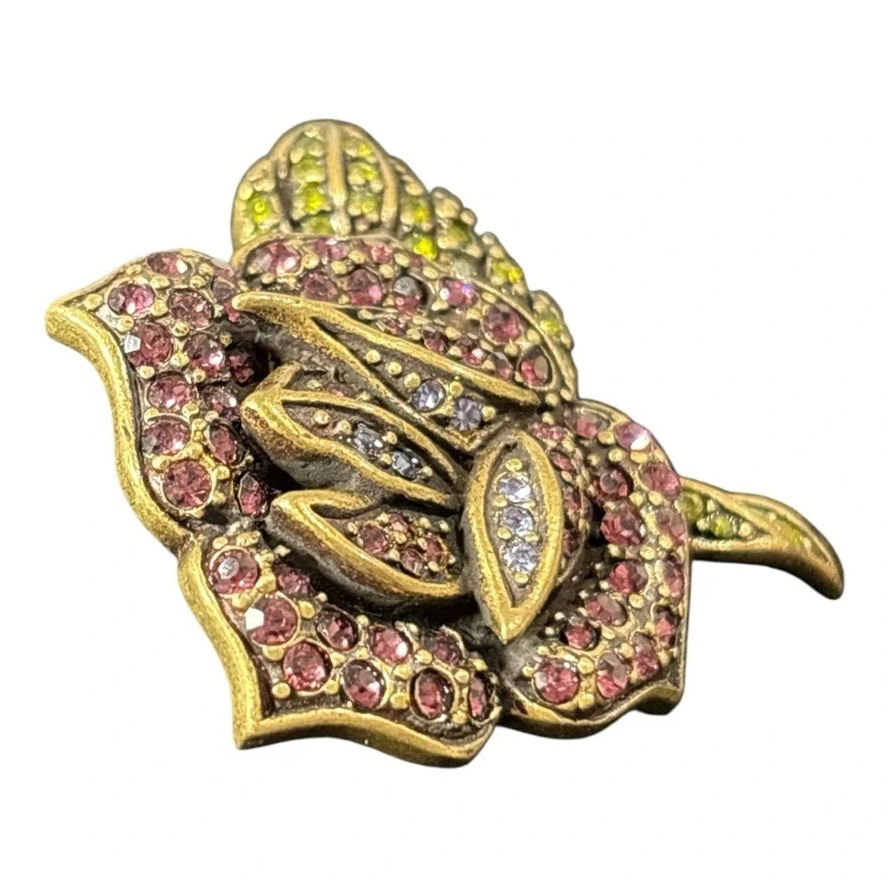 NIB La Vintage Kathy Levine Pave Crystal Rose Hair Clip Antique Bronze Purple